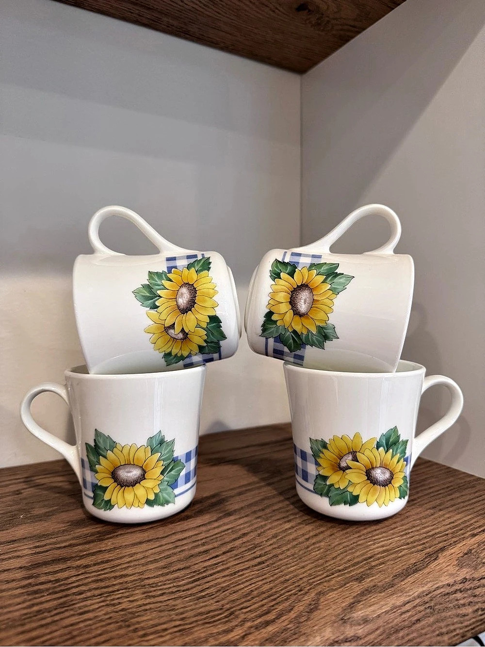 Corning Sunsations Sunflower Blue Gingham Mug Set of 4